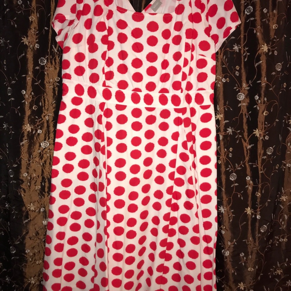 Eshakti White with Red Polka Dot MIDI Dress